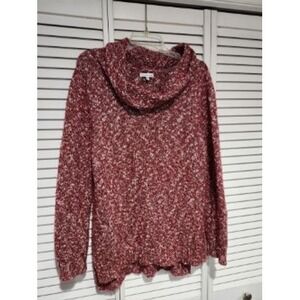 Croft & Barrow Marled Cowl Neck Sweater Women XL Red White Speckled Knit